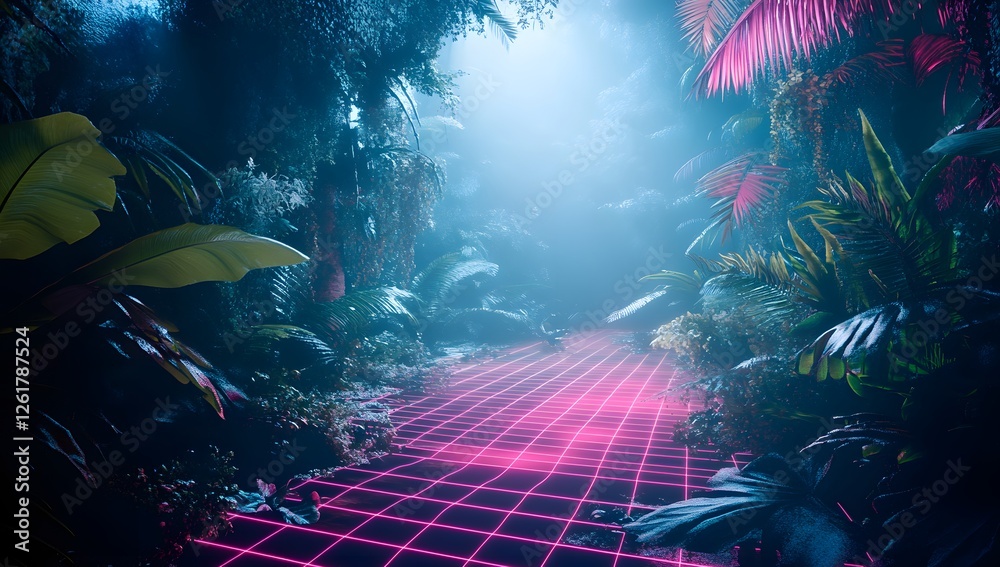 Obraz premium Neon path through a vibrant jungle