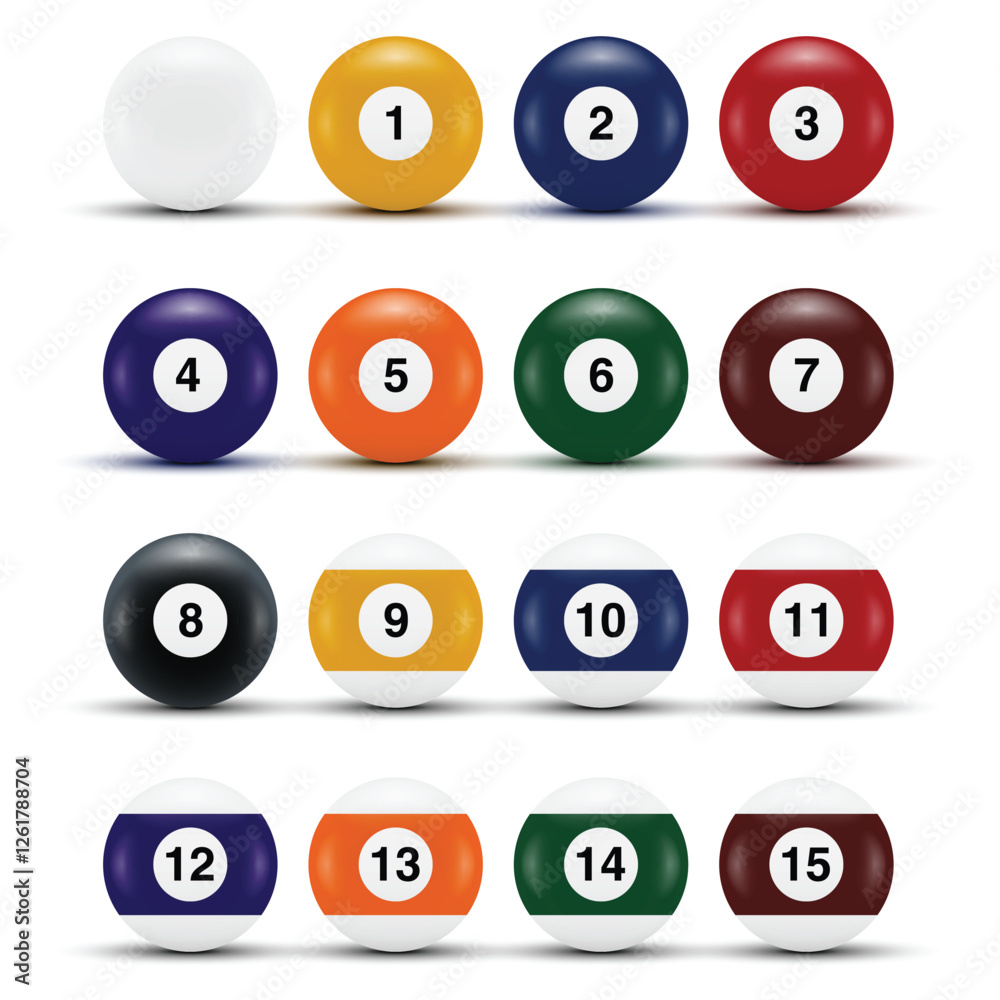 Realistic Billiard Pool Balls Set Mockup. Vector Realistic Billiard Pool Balls Set Mockup. Vector