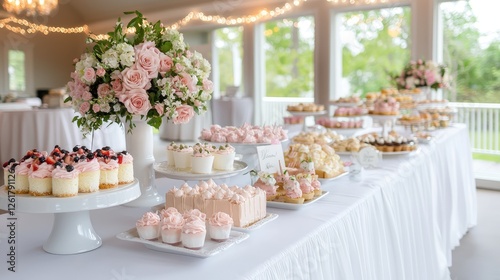 Wallpaper Mural Wedding dessert table with pink flowers and treats Torontodigital.ca
