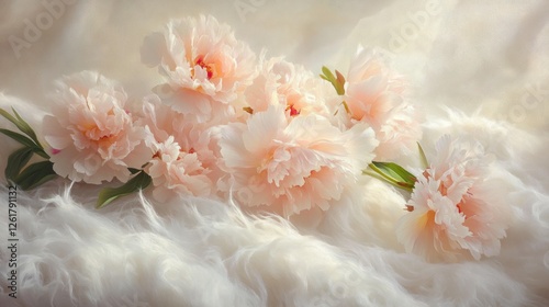 Delicate Pink Peonies on Fluffy Fabric photo