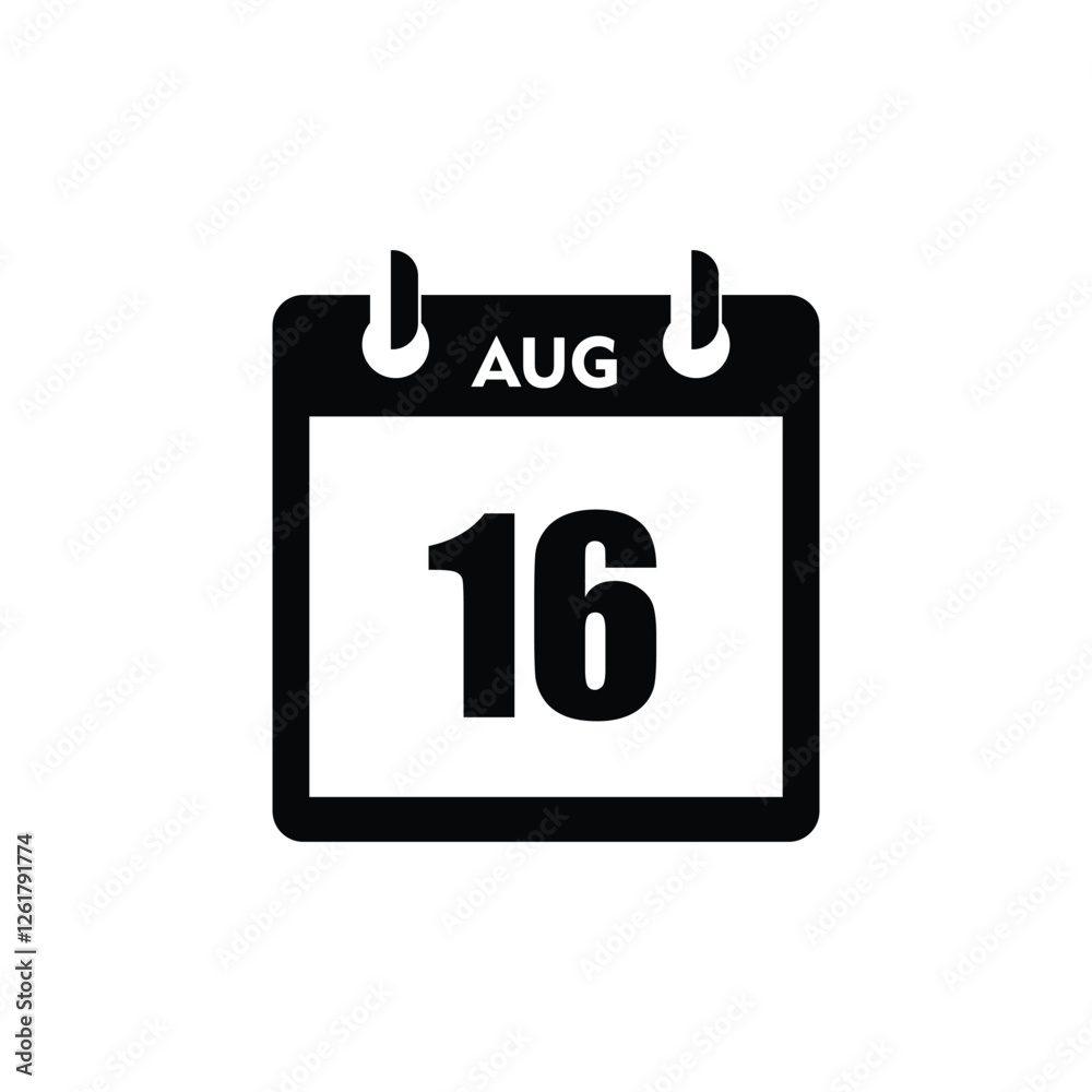 calender icon, 16 august icon with white background calender icon, 16 august icon with white background