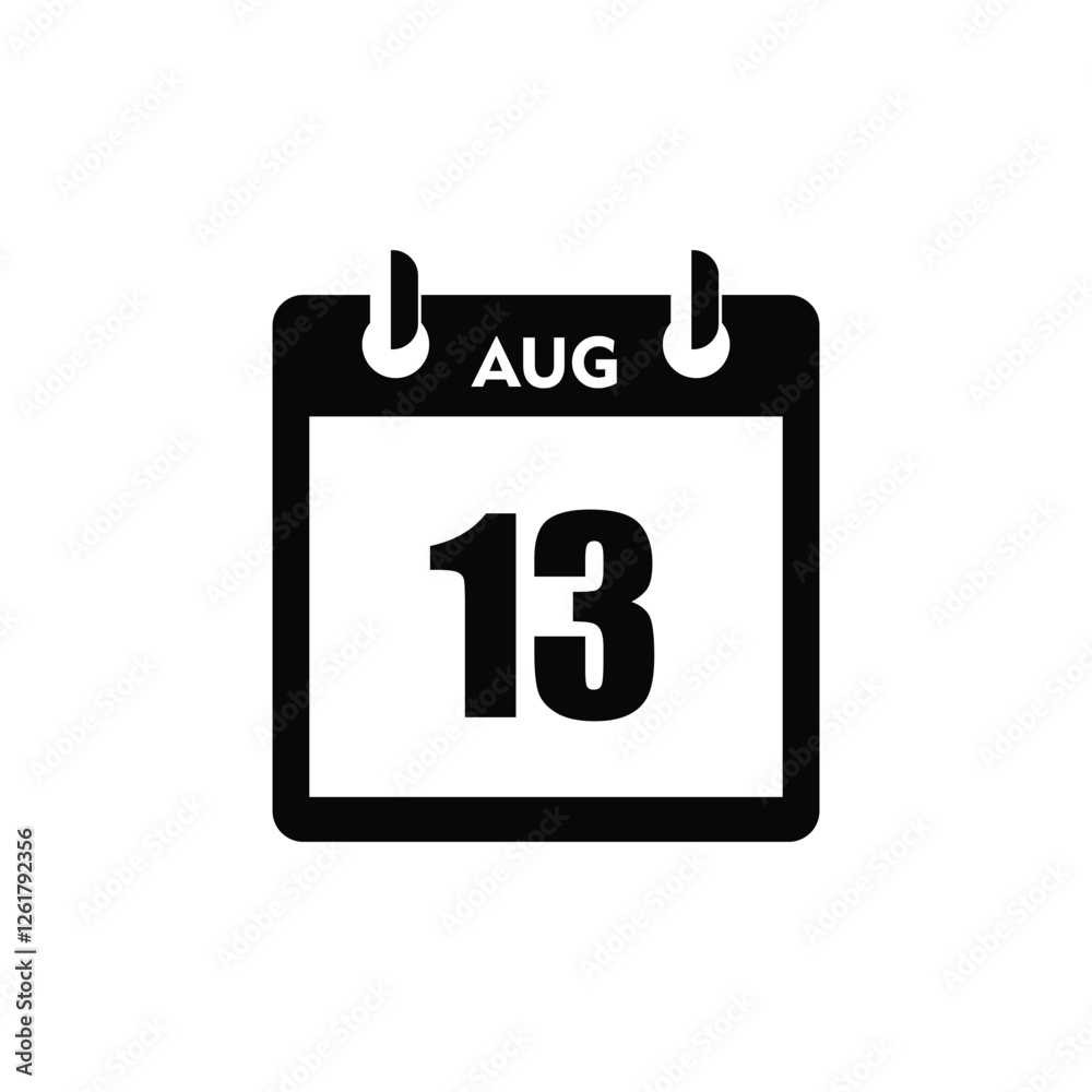 calender icon, 13 august icon with white background calender icon, 13 august icon with white background