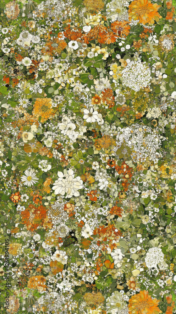 floral pattern with orange, white, and green hues floral pattern with orange, white, and green hues