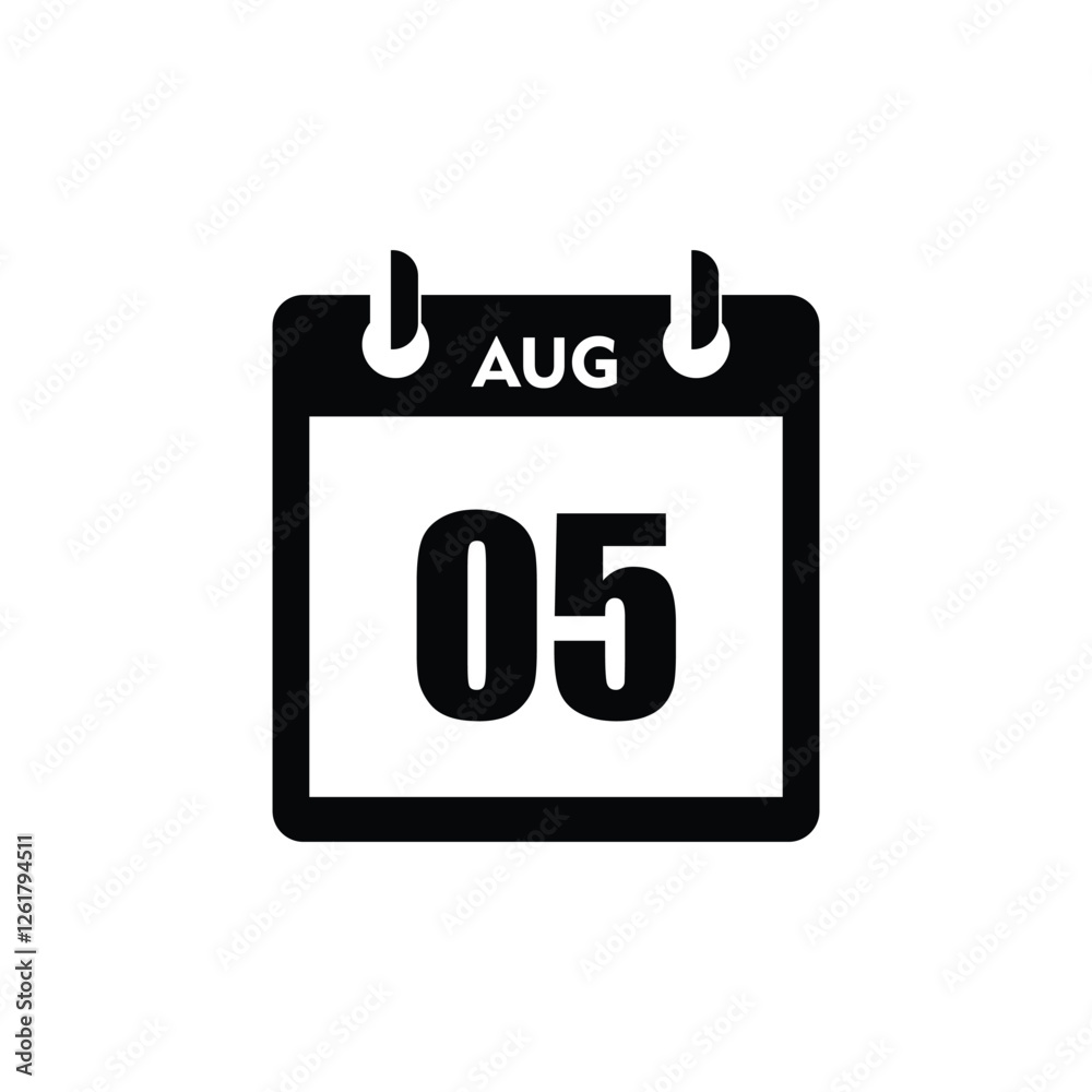 calender icon, 05 august icon with white background calender icon, 05 august icon with white background