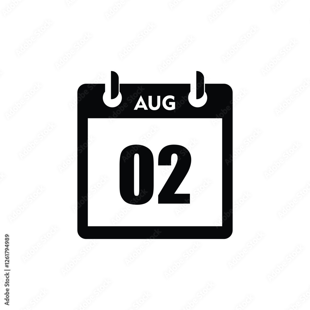 calender icon, 02 august icon with white background calender icon, 02 august icon with white background