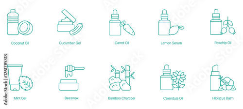 Natural Skincare and Beauty Product Collection Vector Icons