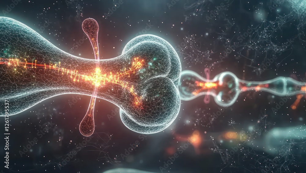 Obraz premium Synaptic response and brain activity displayed, demonstrating electrical impulses and neurotransmitter release.