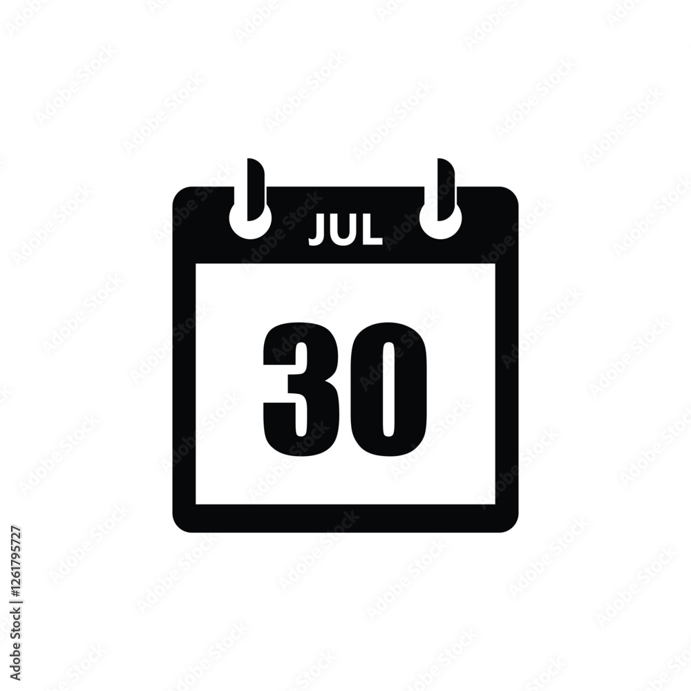 calender icon, 30 july icon with white background calender icon, 30 july icon with white background