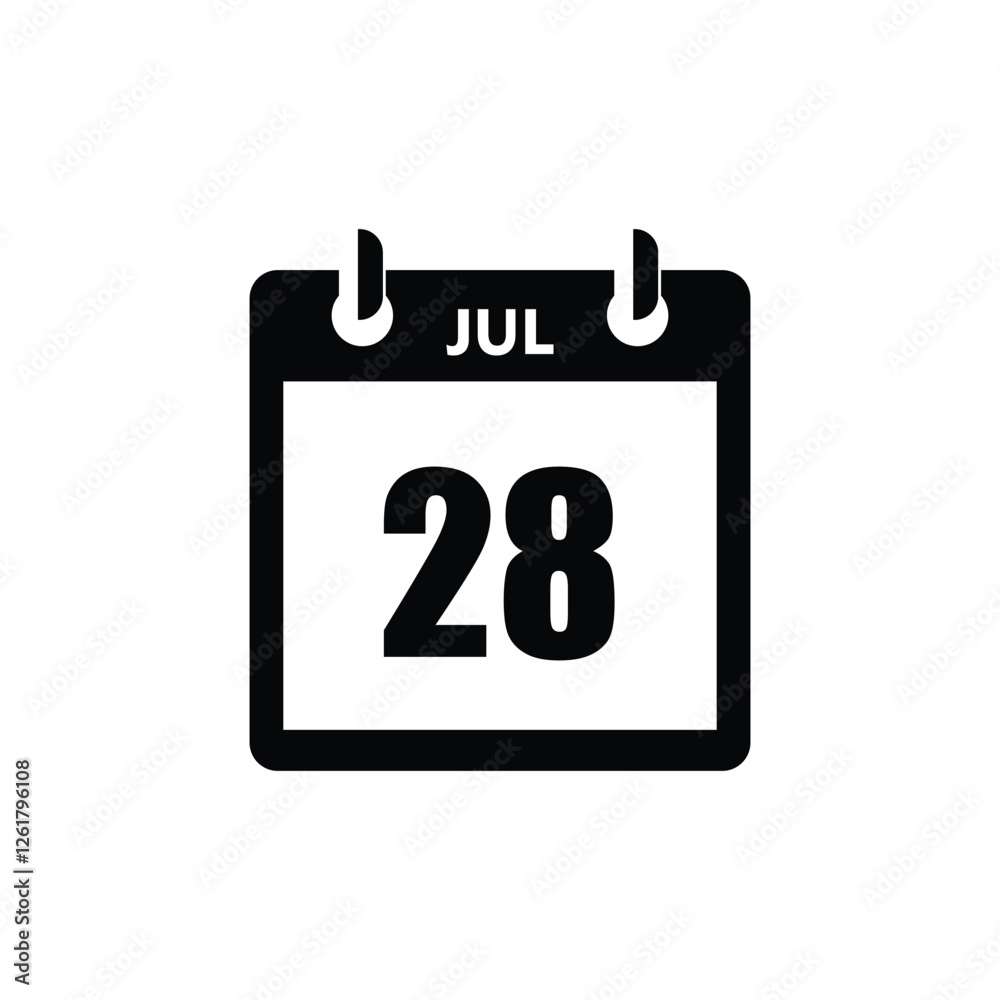 calender icon, 28 july icon with white background calender icon, 28 july icon with white background
