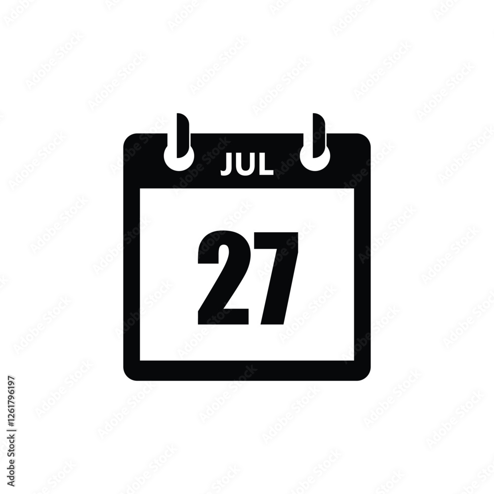 calender icon, 27 july icon with white background calender icon, 27 july icon with white background