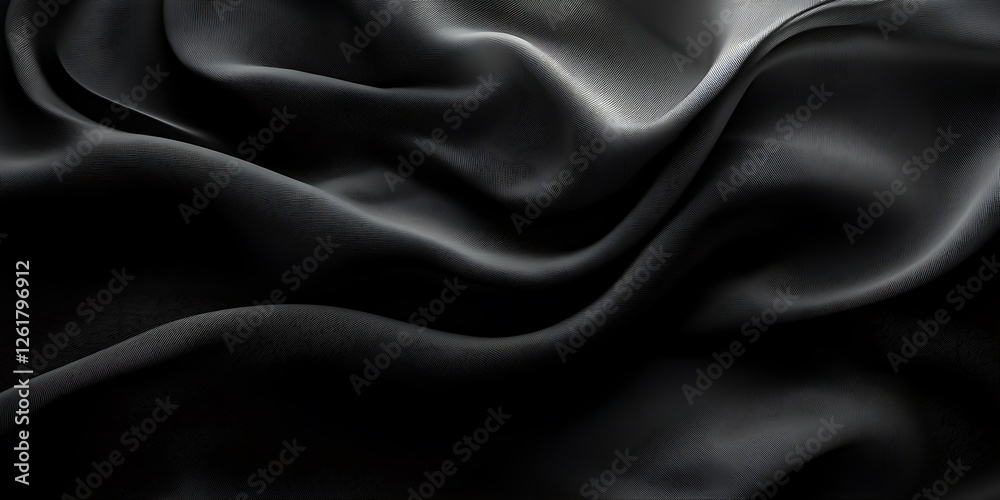 Fototapeta premium Elegant black fabric drapes, studio shot, luxurious texture, design background