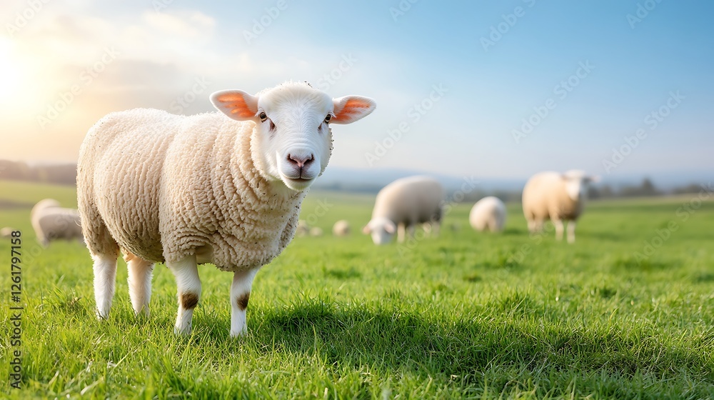Sheep grazing in a lush green meadow countryside nature photography daylight serene atmosphere Sheep grazing in a lush green meadow countryside nature photography daylight serene atmosphere