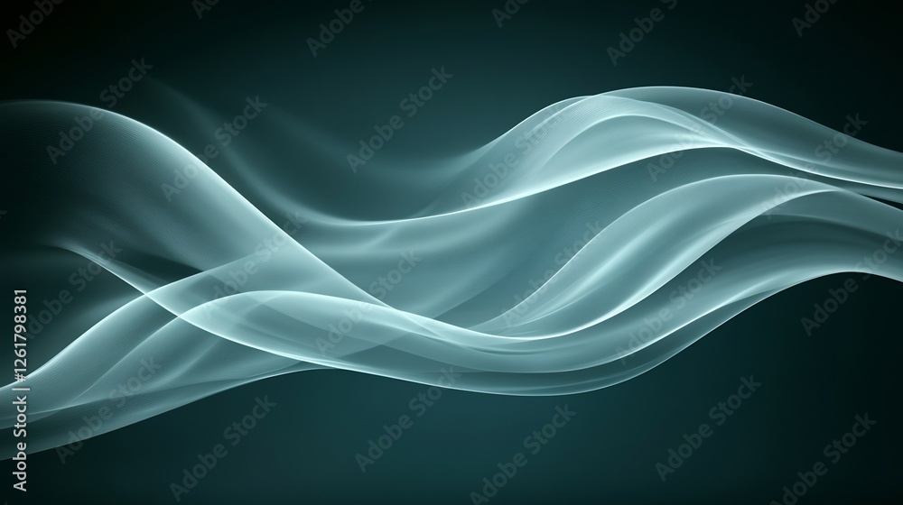 Abstract teal smoke waves elegantly flow across dark background creating serene ambiance. AI Generated Abstract teal smoke waves elegantly flow across dark background creating serene ambiance. AI Generated