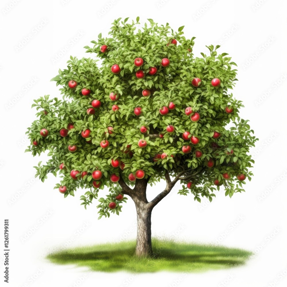 Fruitful Tree Laden With Ripe Red Fruits Ready for Harvest in Orchard Setting Amidst Lush Greenery Fruitful Tree Laden With Ripe Red Fruits Ready for Harvest in Orchard Setting Amidst Lush Greenery