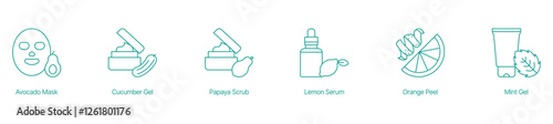 Natural Face Masks and Scrubs Vector Icon Set