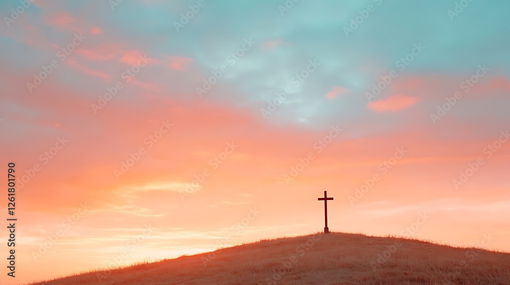 Sunset cross on hilltop spiritual landscape serene environment peaceful viewpoint Sunset cross on hilltop spiritual landscape serene environment peaceful viewpoint