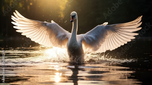 Fototapeta Naklejka Na Ścianę i Meble -  flight swan in water