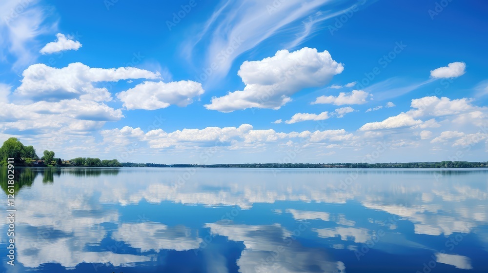 Fototapeta premium reflection blue cloudy sky
