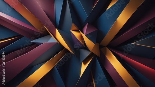 Wallpaper Mural Abstract Geometric Shapes, 3D Render, Purple, Gold, Blue Design Torontodigital.ca