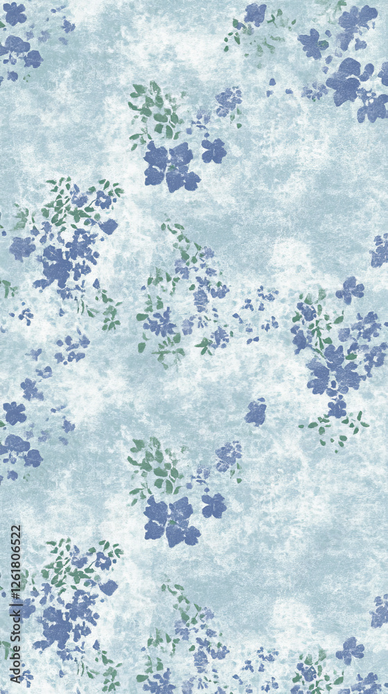 Floral pattern with blue and green flowers on pastel background Floral pattern with blue and green flowers on pastel background