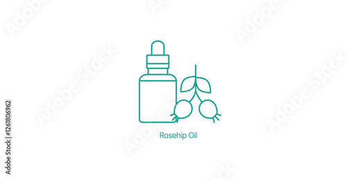 Rosehip Oil Dropper Vector Icon, Floral Skincare, Hair Care