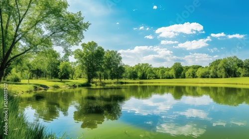 reflection blue sky green grass