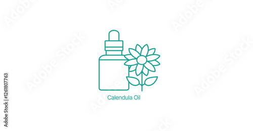 Calendula Oil Bottle Vector Icon, Natural Skincare, Herbal Beauty