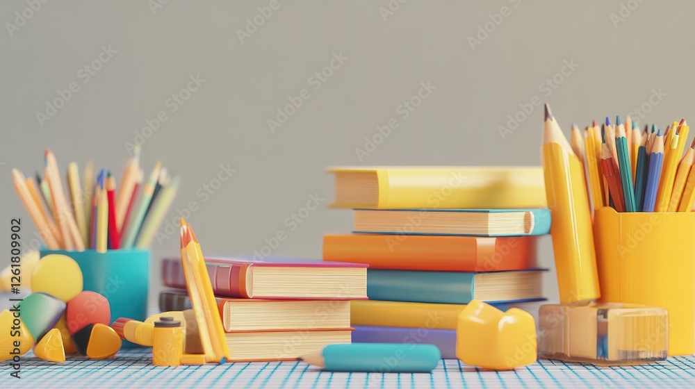 Fototapeta premium Colorful school supplies and books.