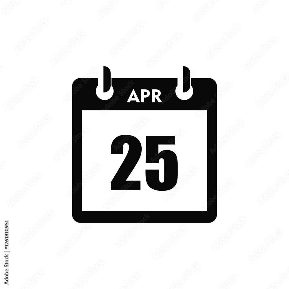 calender icon, 25 april icon with white background calender icon, 25 april icon with white background
