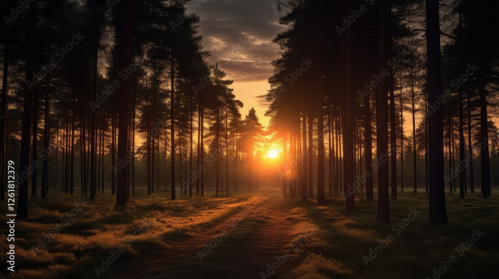 Obraz premium light sunset with trees