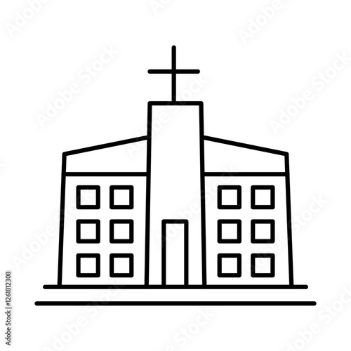 Church Line Editable Stroke Icon. Real Estate, Building, House, Home, Property Vector Illustration