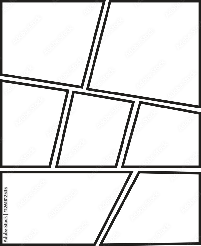 blank template panel layout storyboard comic manga grid collage. Blank page frame for comic book, photo collage, poster, flyer. Vector illustration