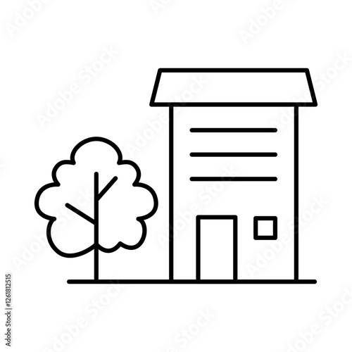 Eco House Line Editable Stroke Icon. Real Estate, Building, House, Home, Property Vector Illustration