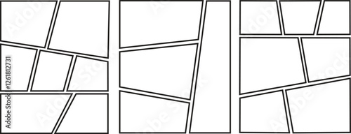 Collection of blank templates layout panels manga comic storyboard grid collage. Blank page frames for comic books, photo collages, posters, flyers. Vector illustration