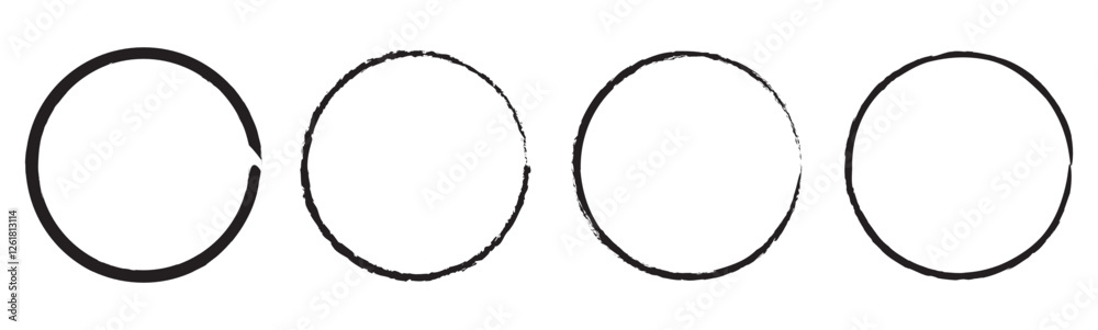 Black grunge round shapes. Brush strokes frames elements, frames for design.  Circle brush strokes, hand drawn paint brush circle logo frame. Brush circles. grunge circles. Brush circles deign