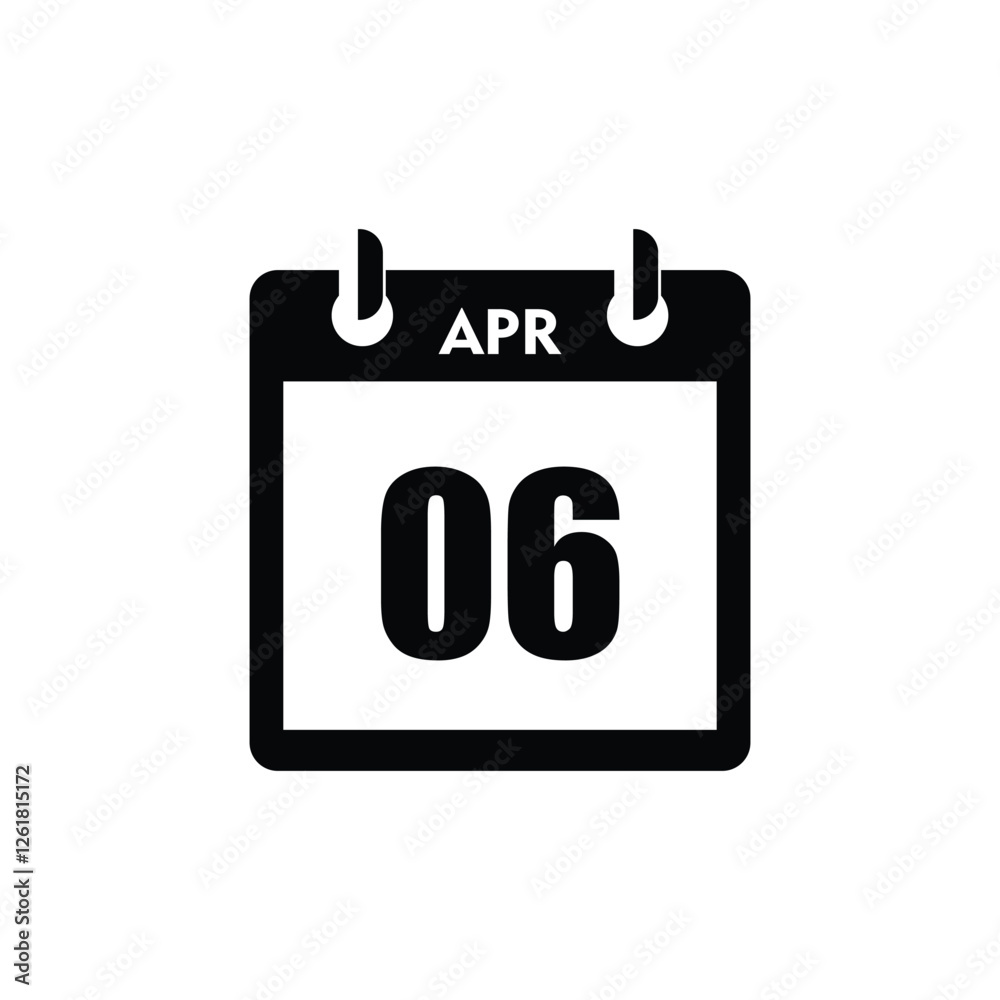 calender icon, 06 april icon with white background calender icon, 06 april icon with white background