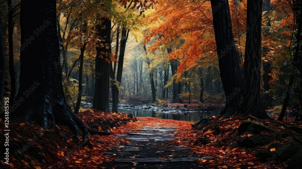 Fototapeta premium serene falling fall leaves