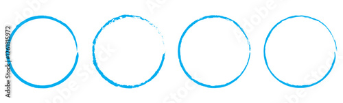 Brush Blue stroke circle frame, hand drawn rough scribble texture effect blue circle, grunge crayon stamp. vector brush strokes circles of paint on white background. Ink hand drawn paint brush circle.