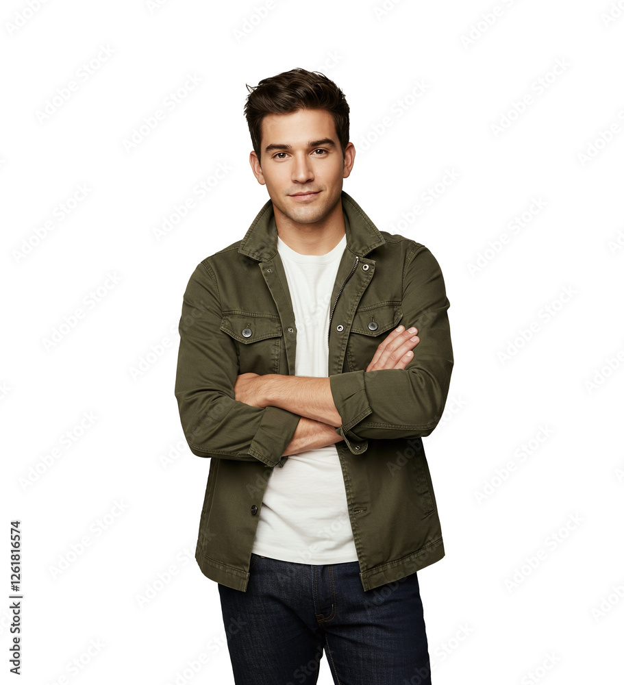 attractive man wearing jacket with crossed arms attractive man wearing jacket with crossed arms