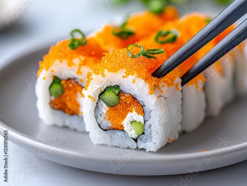 Exquisite plate of sushi, a culinary masterpiece of texture and flavor delicious photo