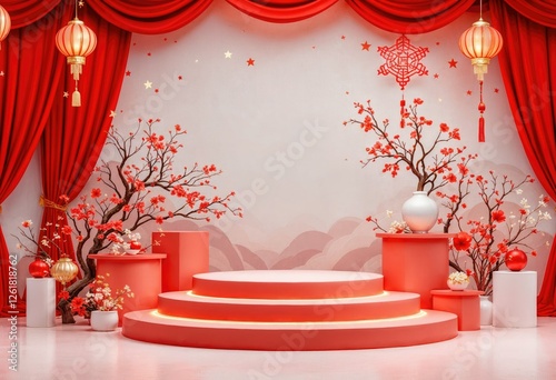 podium with decoration for china new year