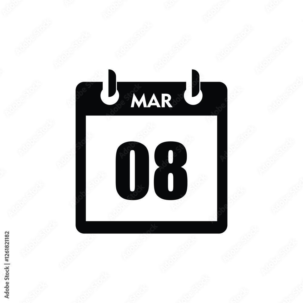calender icon, 08 march icon with white background calender icon, 08 march icon with white background