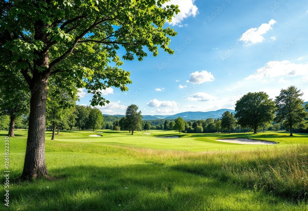 golf course in otocec,slovenia on a sunny summer day golf course in otocec,slovenia on a sunny summer day