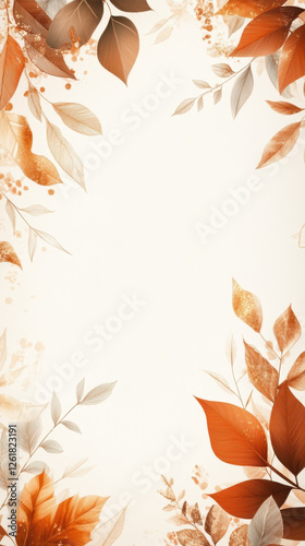 Elegant autumn leaves frame soft background, creating warm atmosphere