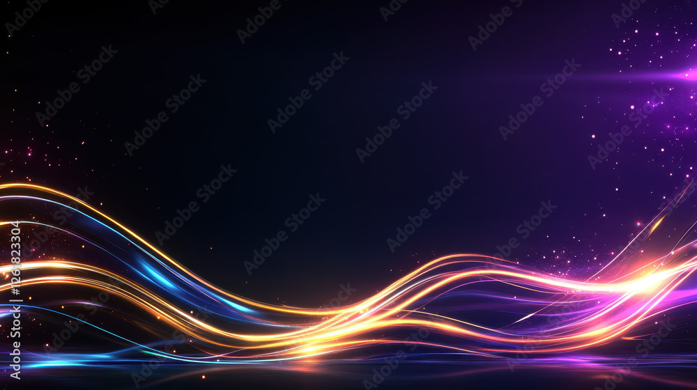 Naklejka premium Vibrant waves of light create stunning gradient effect on dark background