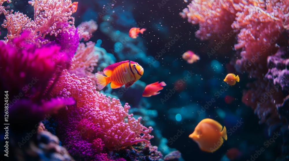 Obraz premium Colorful fish swim through vibrant coral in an underwater world