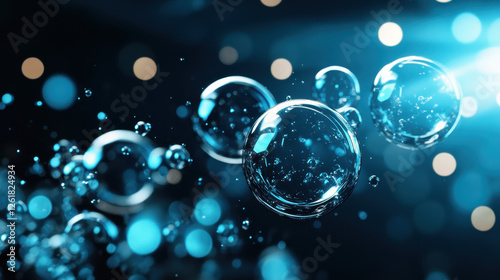 Wallpaper Mural Floating soap bubbles reflect light in dreamy blue atmosphere Torontodigital.ca