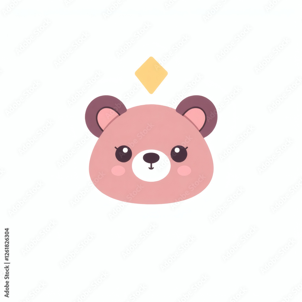 Fototapeta premium Cute cartoon bear face illustration with round shape and friendly expression suitable for children's products