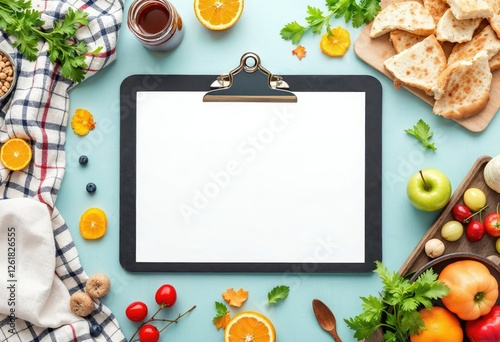 top view food frame with clipboard