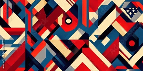 Geometric abstract art with red white and blue hues